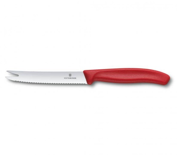 Victorinox Swiss Classic Käse und Wurstmesser, Gabelspitze, Wellenschliff, 11 cm, rot 6.7861